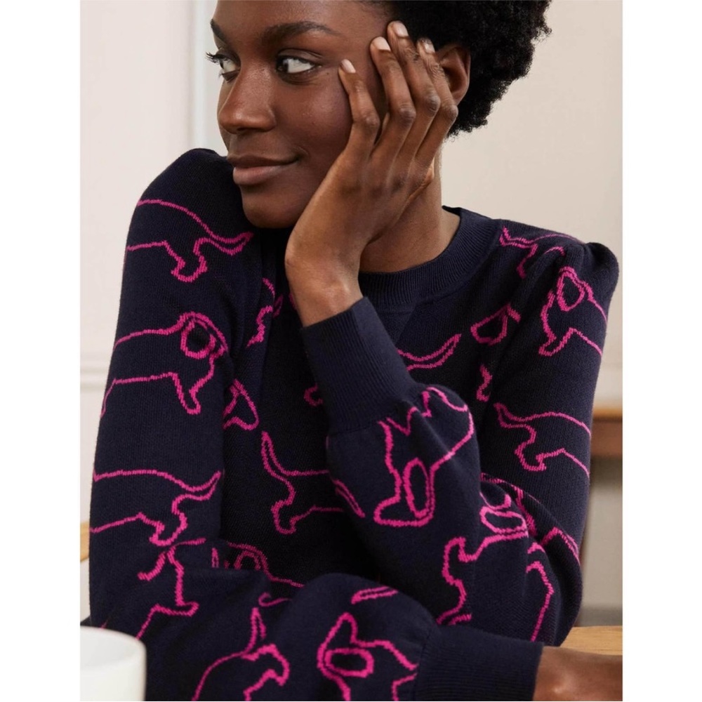 Boden Navy Sweater with Pink Dachshund Design - Picture 3 of 12